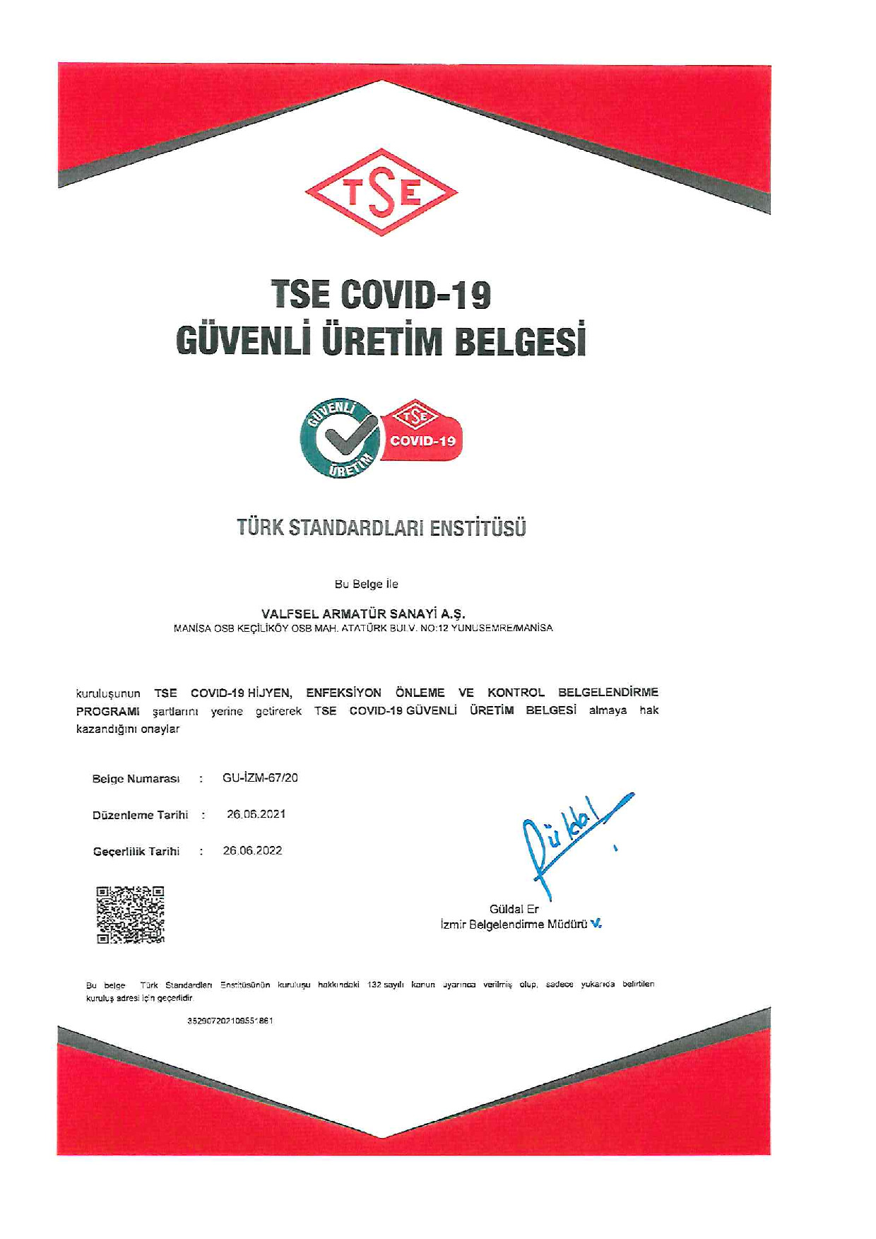 TSE Covid-19 Safe Production Certificate