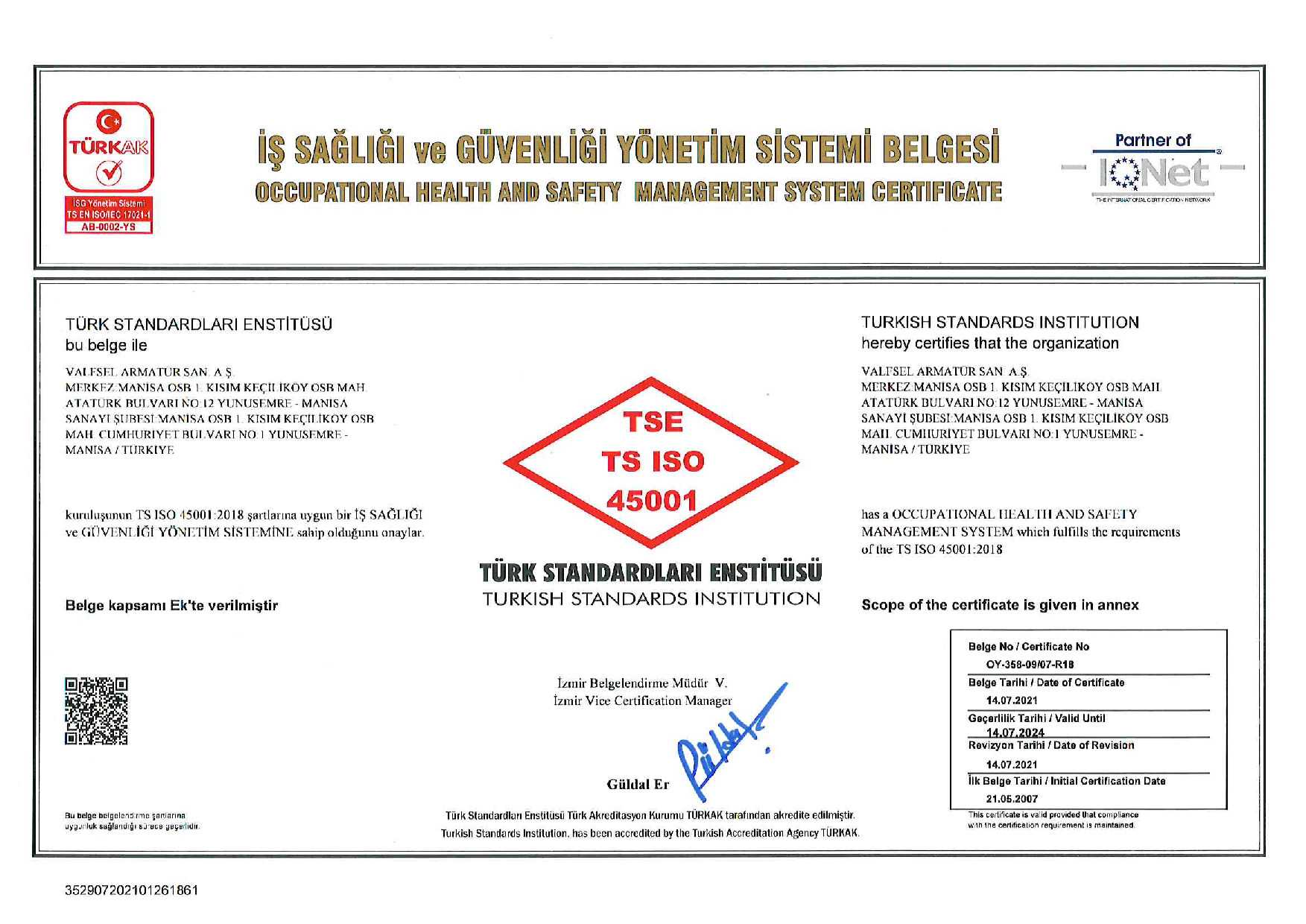 TS ISO 45001:2018 İş Sağlığı ve Güvenliği Yönetim Sistemi Belgesi
